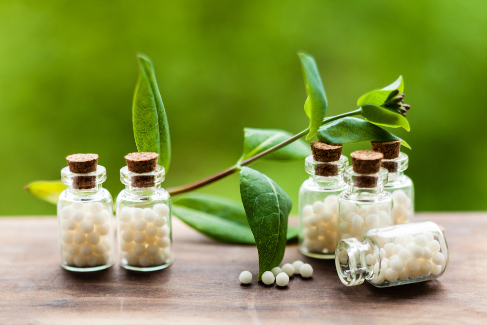 Homeopathic remedies in glass bottles – natural healing in its purest form